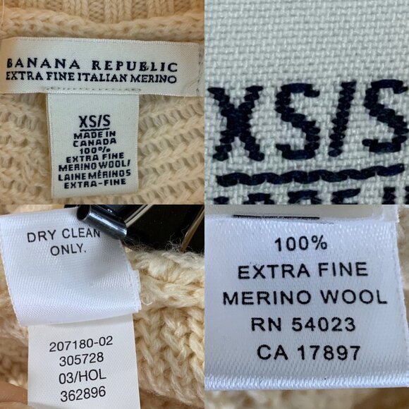 Banana Republic Vintage Merino Wool Turtleneck Fringe Poncho Sweater XS/S Cream - Picture 4 of 13